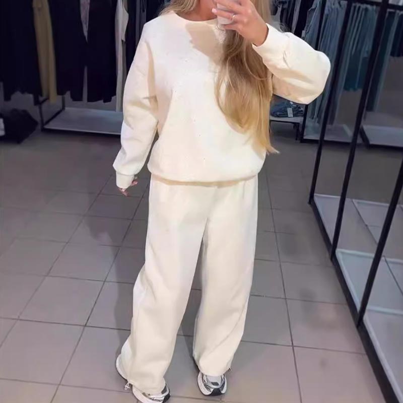 🍂 Φθινοπωρινές προσφορές 💖Γυναικεία Casual Sports Round Neck Sweatshirt + Jogger Pants Two-Piece Set