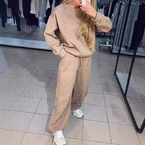 🍂 Φθινοπωρινές προσφορές 💖Γυναικεία Casual Sports Round Neck Sweatshirt + Jogger Pants Two-Piece Set