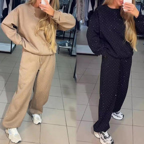 🍂 Φθινοπωρινές προσφορές 💖Γυναικεία Casual Sports Round Neck Sweatshirt + Jogger Pants Two-Piece Set