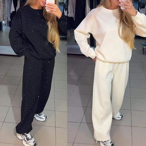 🍂 Φθινοπωρινές προσφορές 💖Γυναικεία Casual Sports Round Neck Sweatshirt + Jogger Pants Two-Piece Set