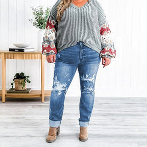 Γυναικείο Tummy Control Distressed Cuffed Boyfriend Jeans