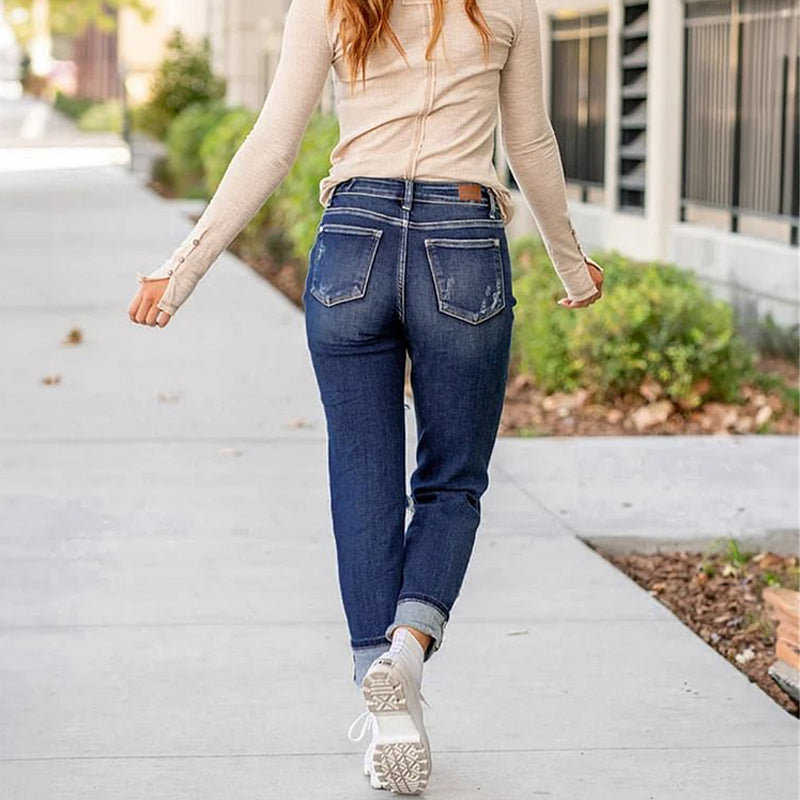 Γυναικείο Tummy Control Distressed Cuffed Boyfriend Jeans