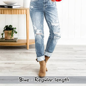 Γυναικείο Tummy Control Distressed Cuffed Boyfriend Jeans