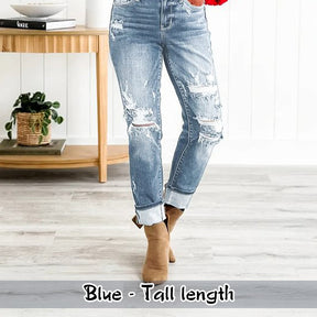 Γυναικείο Tummy Control Distressed Cuffed Boyfriend Jeans